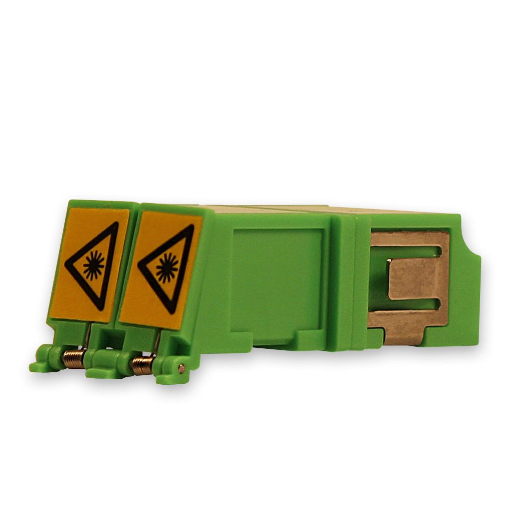 Fiber optic coupling, LC(APC) socket/LC(APC) socket (laser protection closure), 9/125u single mode, duplex, PVC, ceramic sleeve, without flange, Synergy 21