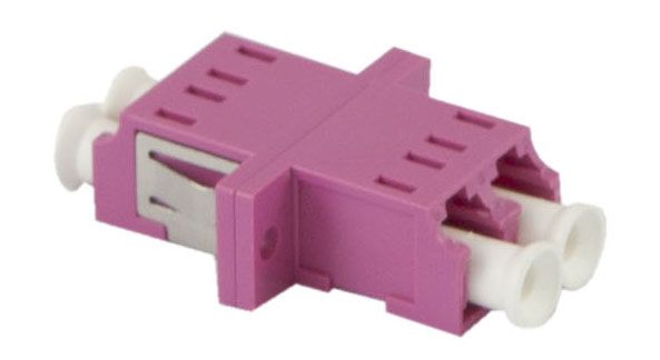 Fiber optic coupling, LC socket/LC socket, 50/125u multimode OM4, heather violet, duplex, PVC, with flange, Synergy 21