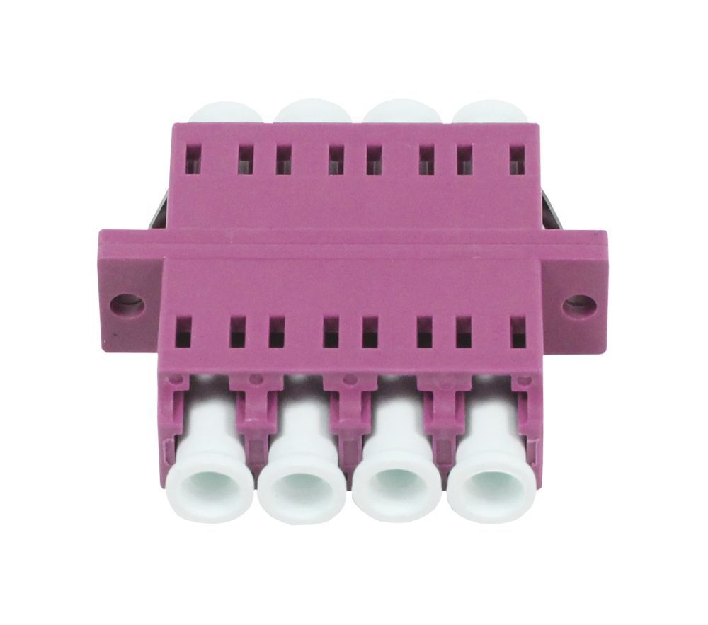 Fiber optic coupling, LC socket/LC socket, 50/125u multimode OM4, heather violet, quad, PVC, with flange, Synergy 21