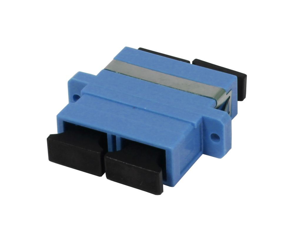 Fiber optic coupling, SC socket/SC socket, 9/125u single mode, duplex, PVC, OS2, ceramic sleeve, with flange, Synergy 21