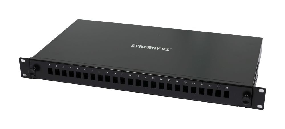 Fiber optic patch panel for 24xLC duplex sockets, 19"/1U, without LC couplings, black, Synergy 21