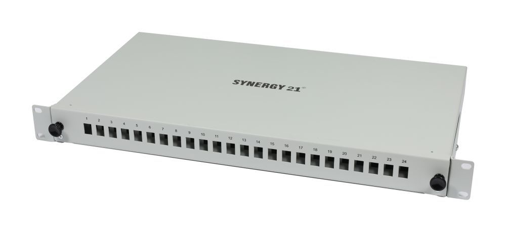 Fiber optic patch panel for 24xLC duplex sockets, 19"/1U, without LC couplings, light gray, Synergy 21