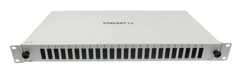 Fiber optic patch panel for 24xSC duplex/LC quad sockets, 19"/1U, without SC/LC couplings, light gray, Synergy 21