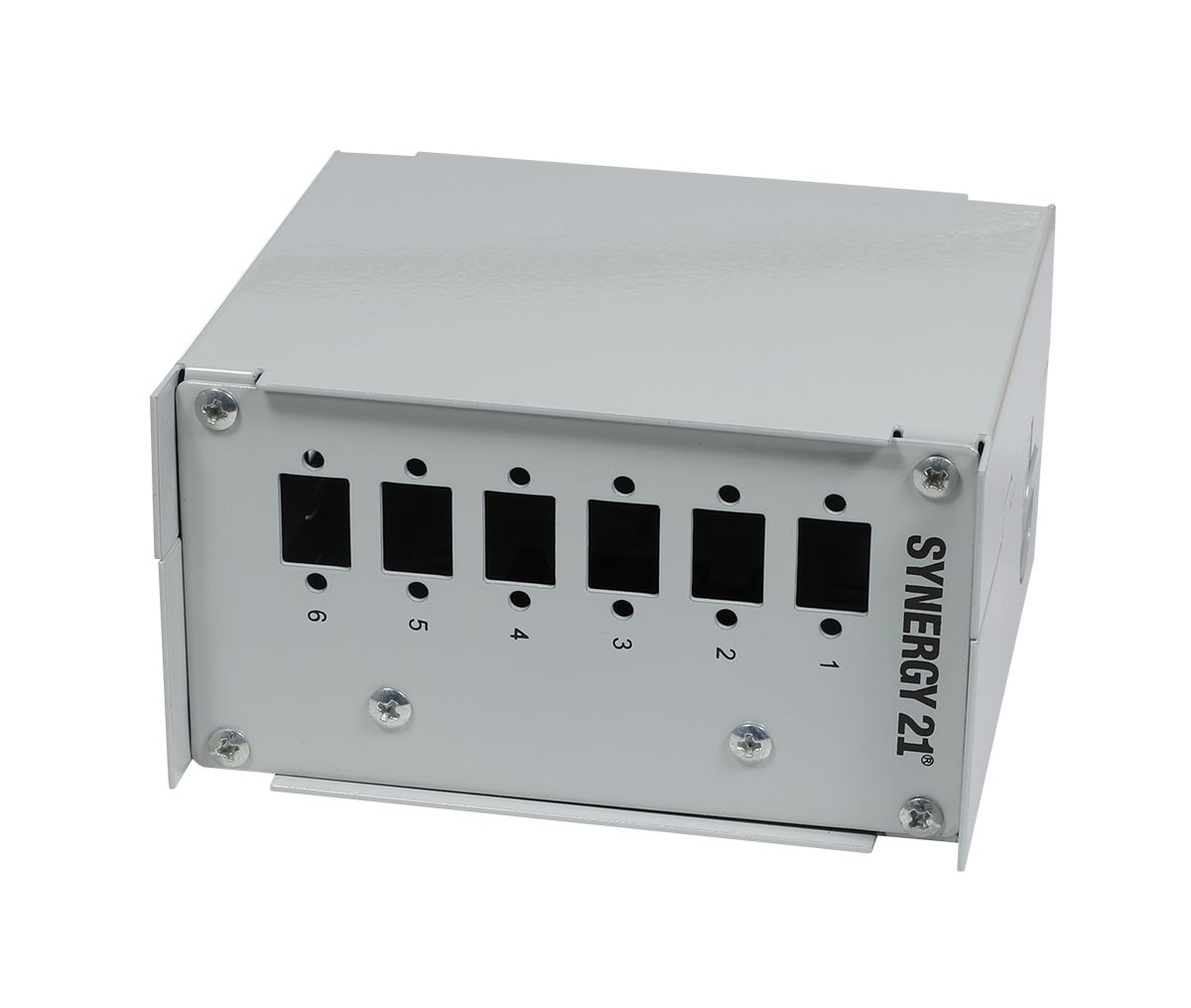 Fiber optic patch panel for DIN rail (DIN), 6xLC duplex/SC simplex sockets, without couplings, light gray, Synergy 21,