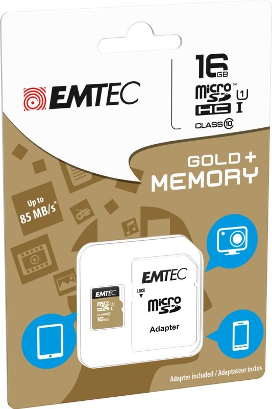 Flash SecureDigitalCard microSD  16GB  EMTEC Gold