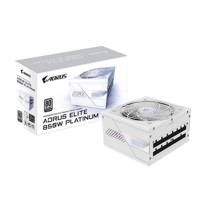 Gigabyte AORUS ELITE P850W ICE Power Supply - PCIe 5.0, 80 PLUS Platinum, Fully Modular Design, 120mm Fan, ATX 3.0 compatible, EU Plug