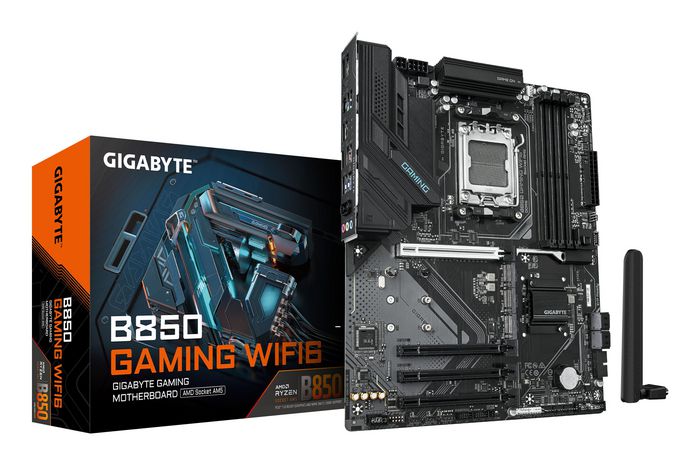 Gigabyte B850 GAMING WIFI6 Motherboard - AMD Ryzen 9000 Series CPUs, 6+2+2 Phasen Digital VRM, up to 8200MHz DDR5 (OC), 1xPCIe 5.0 + 2xPCIe 4.0 M.2, GbE LAN, WIFI 6, USB 3.2 Gen 2