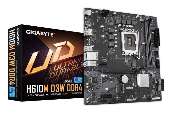 Gigabyte H610M D3W DDR4 Motherboard - Supports 14th Gen. Intel Core CPUs, 5+1+1 phases VRM, up to 3200MHz DDR4, 1xPCIe 3.0 M.2, 1GbE LAN, USB 3.2 Gen 1
