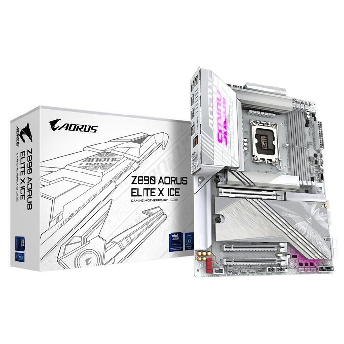 Gigabyte Z890 AORUS ELITE X ICE Motherboard - Supports Intel Core Ultra (Series 2) CPUs, 16+1+2 phases VRM, up to 9500MHz DDR5 (OC), 1xPCIe 5.0 + 4xPCIe 4.0, Wi-Fi 7, 2.5GbE LAN, Thunderbolt 4
