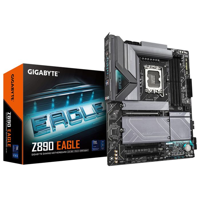 Gigabyte Z890 EAGLE Motherboard - Supports Intel Core Ultra (Series 2) CPUs, 14+1+2 phases VRM, up to 8800MHz DDR5 (OC), 1xPCIe 5.0 M.2 + 3xPCIe 4.0 M.2, 2.5GbE LAN, USB4