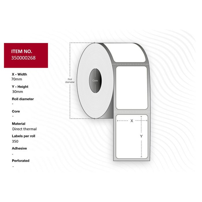 Capture Label 70 x 30 - Core 25. White. Premium. DT. Permanent. 1.000 labels per roll. 4 rolls per box. Black Mark
