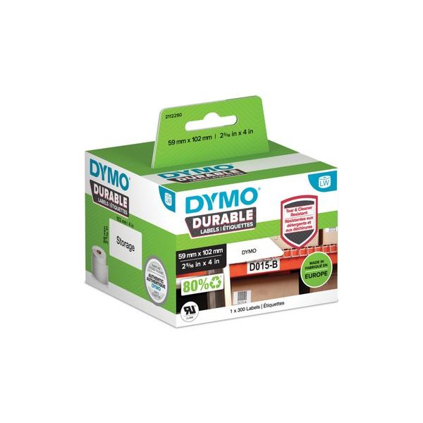 DYMO Etiketten Kunststoff weiß 1 Rolle á 300 Etiketten, 59x102mm