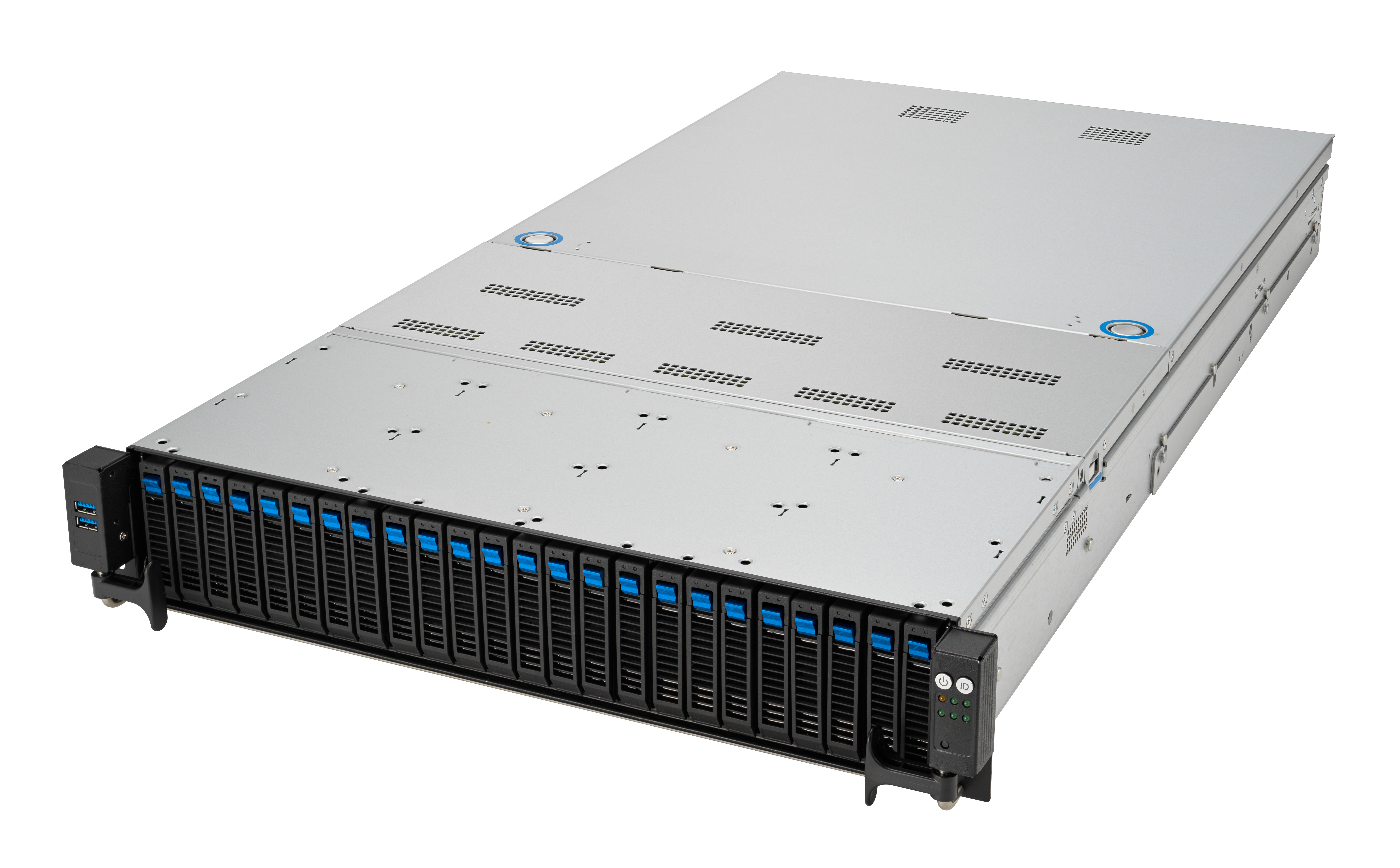Platforma Asus Rack (2U) RS720A-E12-RS24U AMD Epyc 9004 (24x NVMe 2xM.2 3xGPU 2x10Gbe IPMI 1+1 2600W)