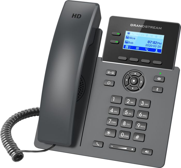 Grandstream 132 x 48 (2.21’’), RJ9 headset jack, QoS, 100-240VAC 50-60Hz, 10/100 Mbps Ethernet ports