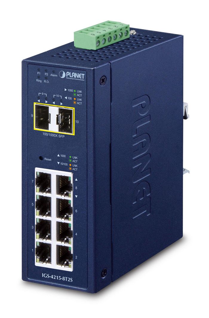 Planet Industrial L2/L4 8-Port 10/100/1000T + 2-Port 100/1000X SFP Managed Switch