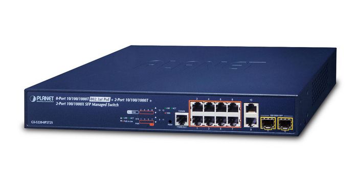 Planet L2+ 8-Port 10/100/1000T 802.3at PoE & 2-Port 10/100/1000T & 2-Port 100/1000X SFP Managed Switch