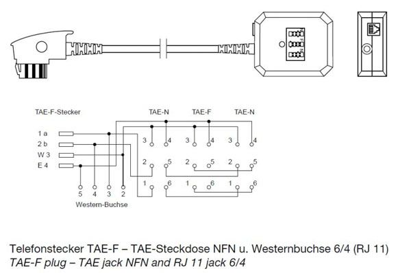 Cable TK TAE adapter, TAE-F plug/NFN socket