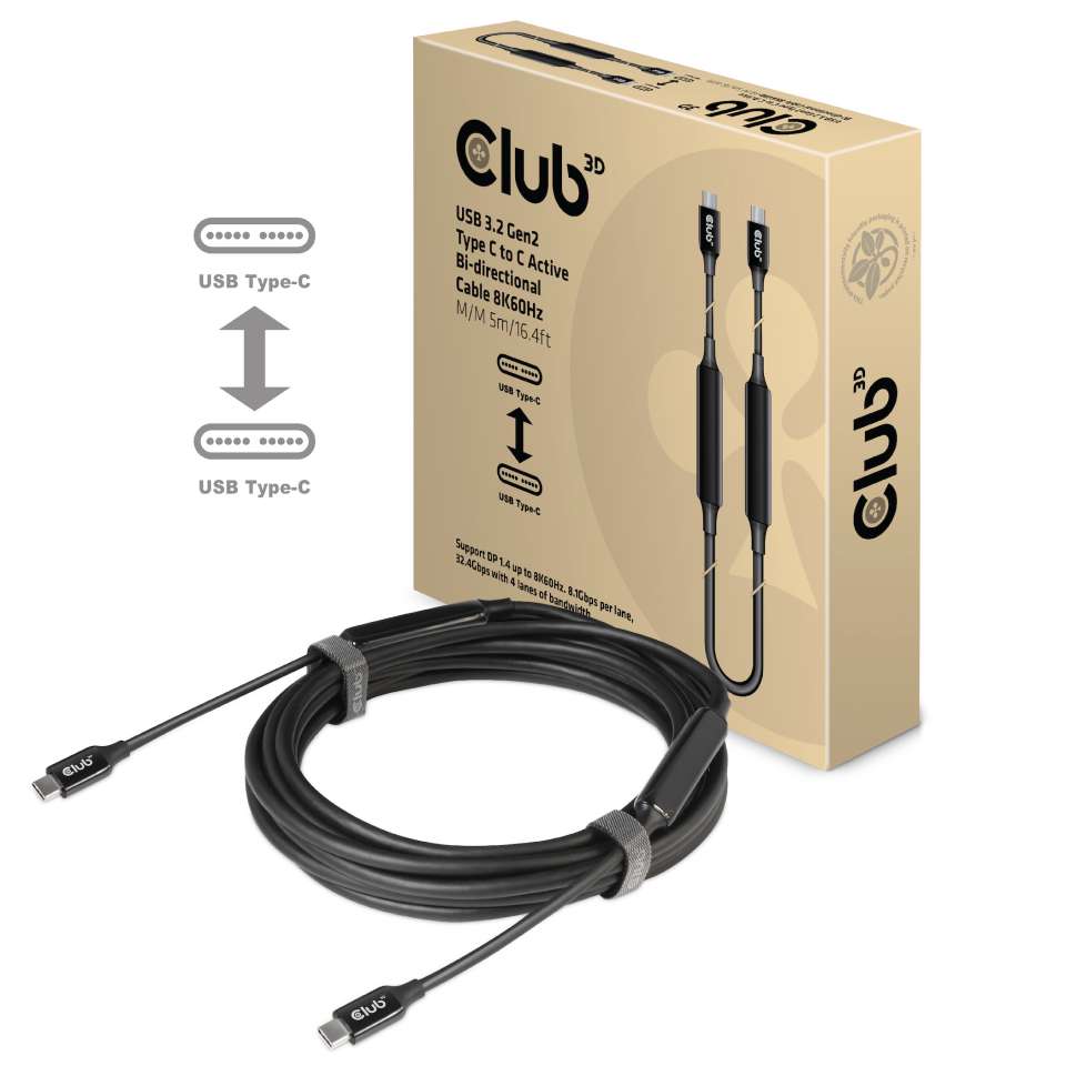Cable USB 3.2 C (St) => C (St) 5.0m *Club 3D* Active bidirectional 8K60Hz