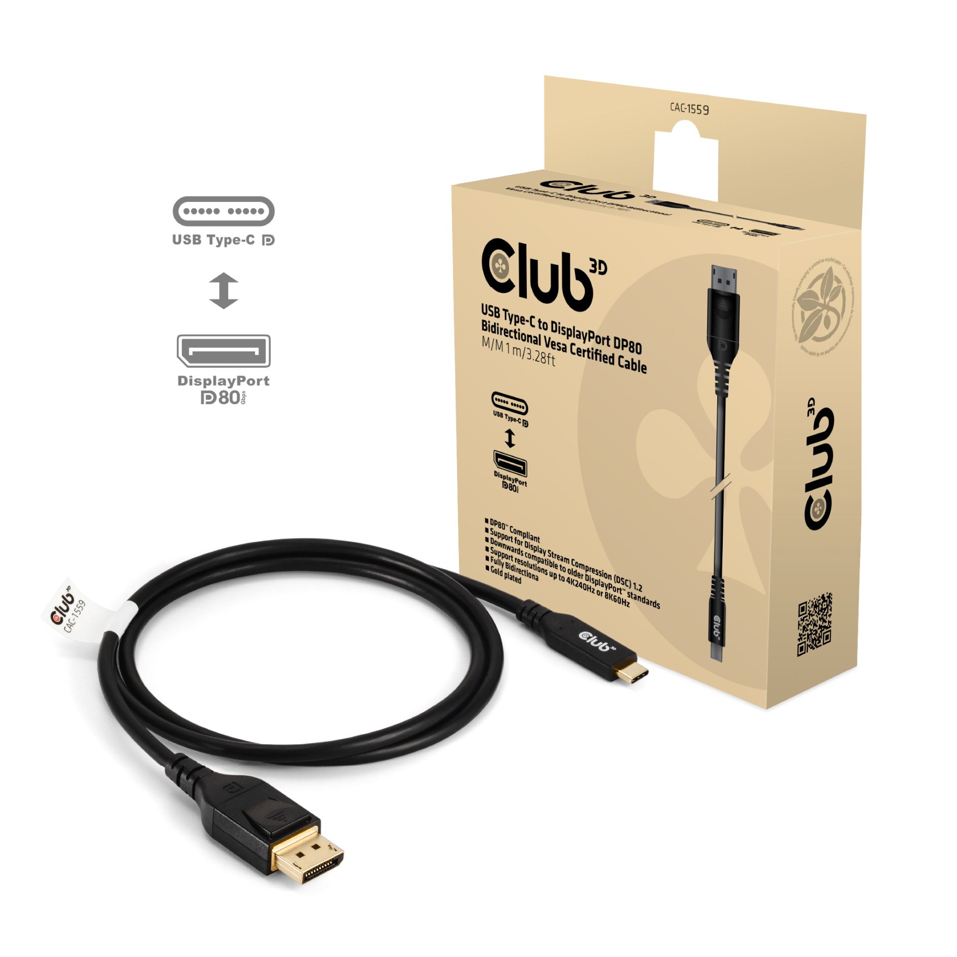 Kabel USB Typ C (St) => DisplayPort 2.1 (St) 1,0m *Club 3D*