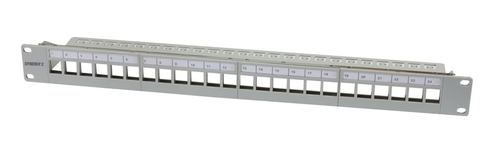 Keystone, module carrier, 19" patch panel for 24xTP module, 1U (t 94mm), light gray, V31, Synergy 21