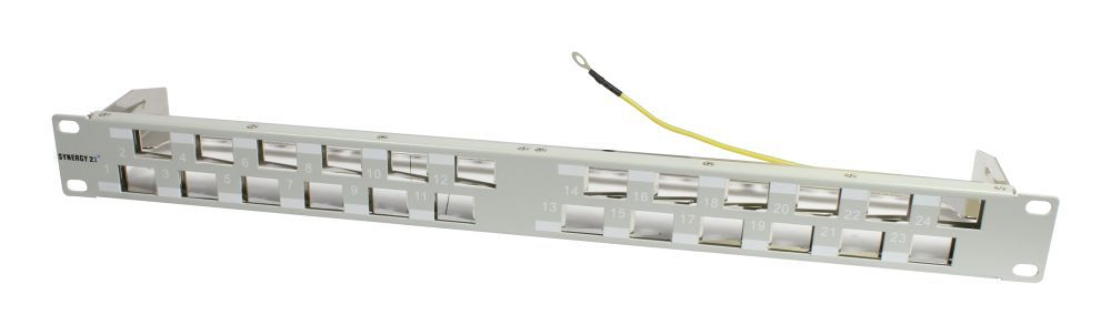 Keystone, module carrier, 19" patch panel for 24xTP module, 1U (t 96mm) 45 degree slanted outlet, light gray, Synergy 21