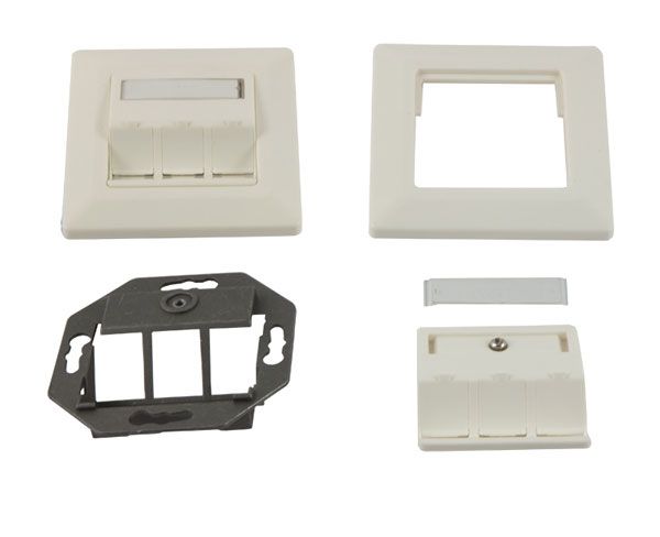 Keystone, module carrier, flush-mounted boxes for 3xTP module, pure white, Synergy 21