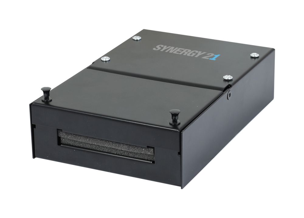 Keystone, module carrier, patch panel for 4x TP module, surface-mounted, metal folding box (Consolidation Point Box), black, Synergy 21