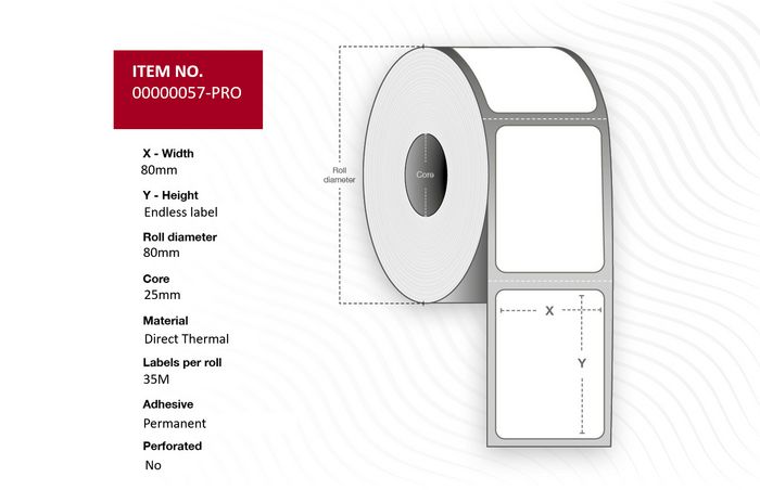 Capture Label 80mm(Width) x 88mm(Outer diameter) - Core 25. White. Premium. DT. Permanent. 4 rolls per box. 35 Meter, Endless Label. (Better quality compared to MPN 00000057)