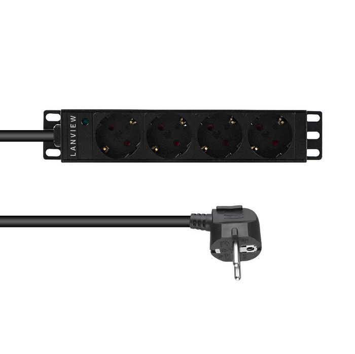 Lanview 10" rack mount power strip, 2m, 13A with 4 x Schuko outlets