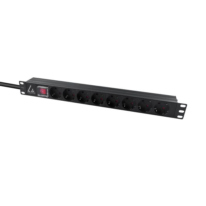 Lanview 19" rack mount power strip, 1U, 16A with 8 x Schuko socket, C14 plug