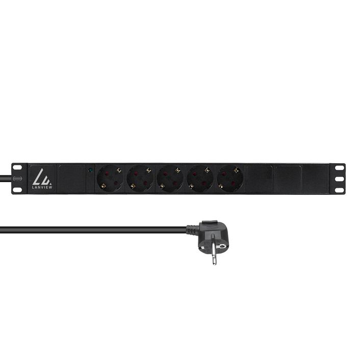 Lanview 19" rack mount power strip, 10A with 5 x Schuko type F socket