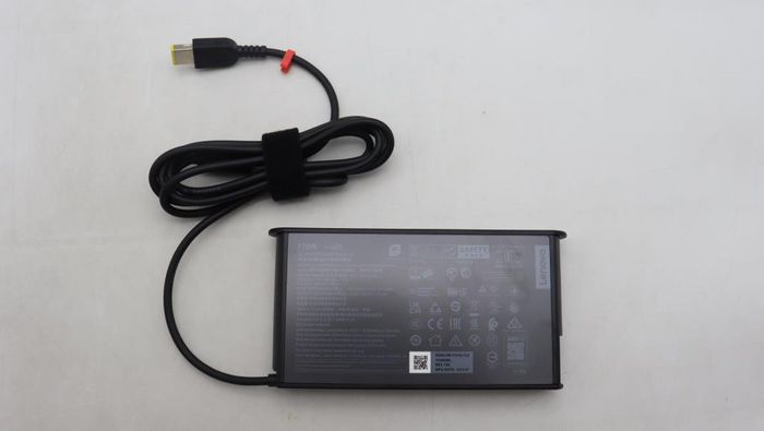 Lenovo 170W slim AC adapter for Lenovo ThinkPad laptops, 20V output, 8.5A current, yellow slim tip connector.