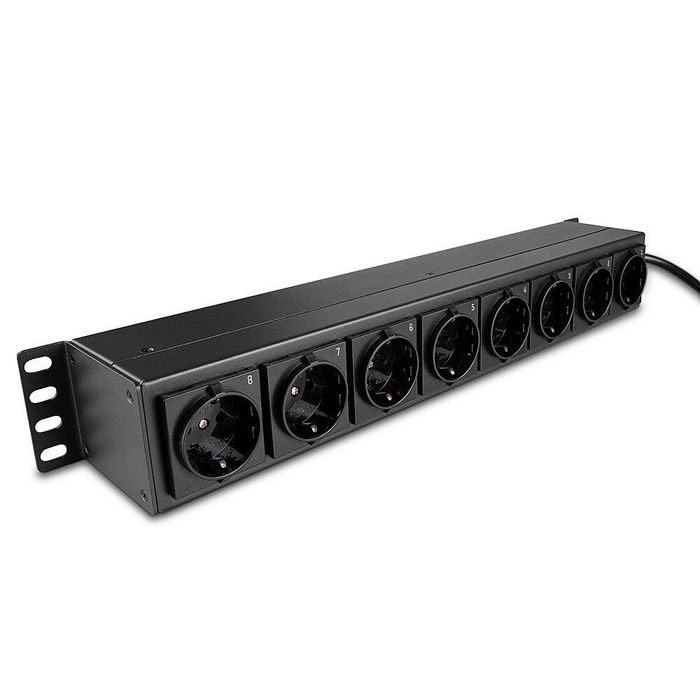 Lindy 1.5U 8 Way Schuko Sockets, Horizontal Rack 19" PDU with switches