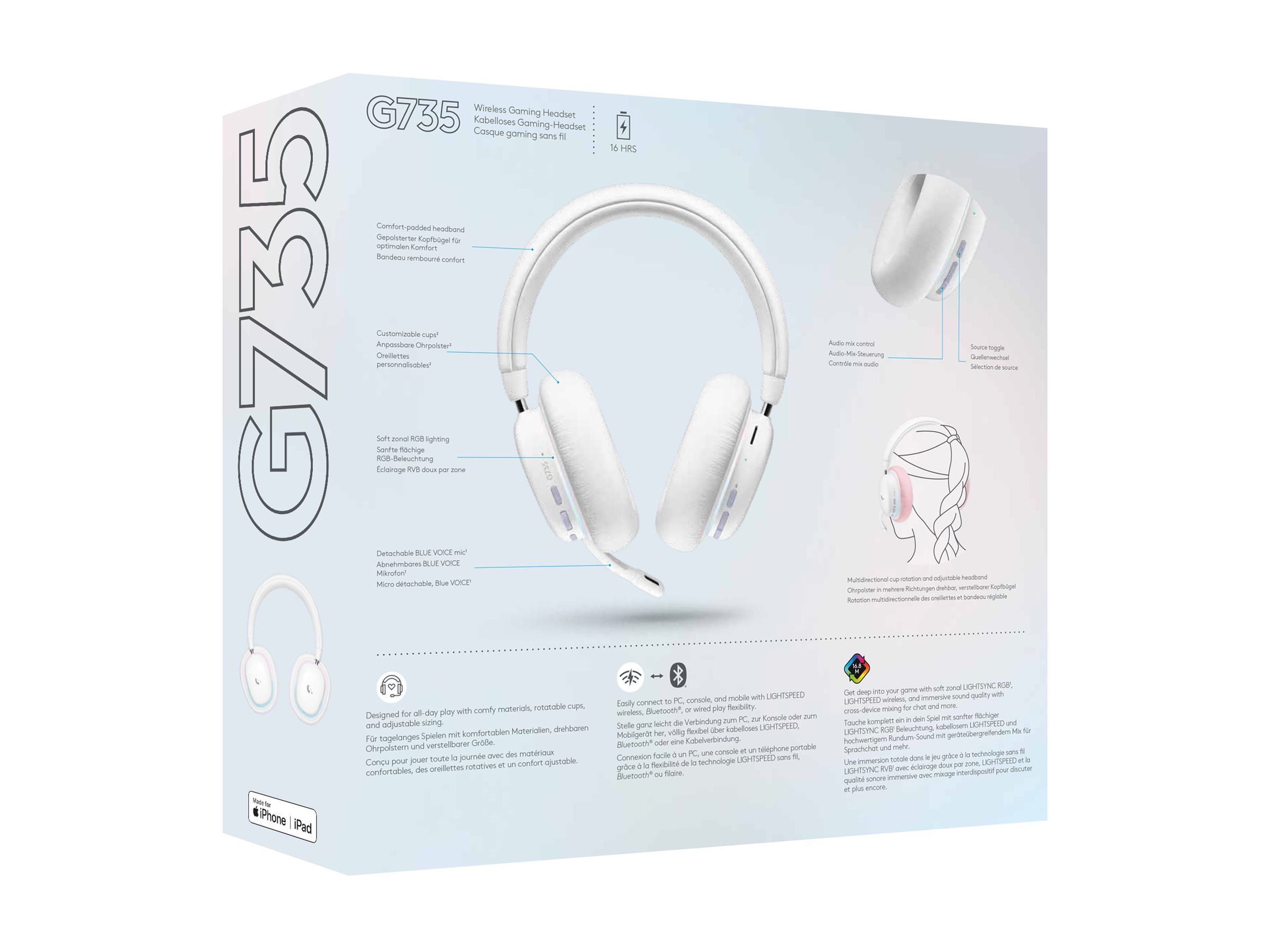 LOGITECH G G735 Headset full size Bluetooth / LIGHTSPEED wireless 3.5 mm jack white mist