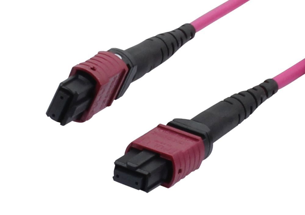 LWL-MTP®-Female patch cable OM4 LowLoss(ELite), 12 fibers, type B crossed, heather violet, 15m, Synergy 21