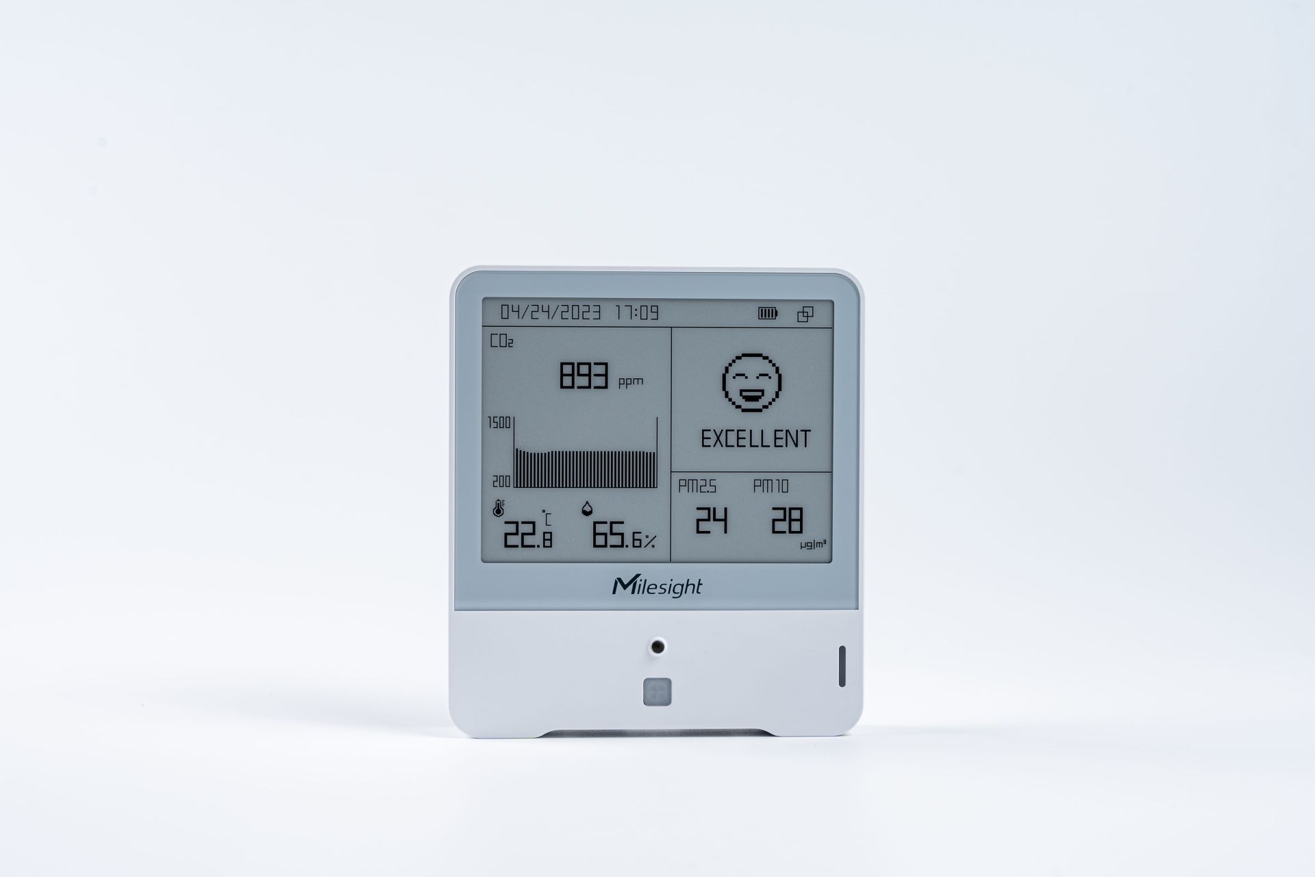 Milesight IoT Indoor Ambience Monitoring Sensor, AM308-868M LoRaWAN / Temp. / Humidity / CO2 / PIR / Light / TVOC / hPA / PM 2.5 / PM10 / E-Ink Display