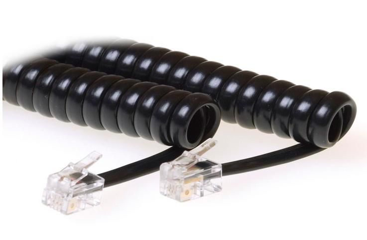 ACT Black 1.5 meter coiled telephone cable with RJ10 connectors