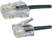 ACT Black 2 meter flat telephone cable with RJ11 and RJ45 connectors