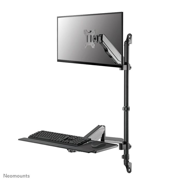 Neomounts WL90-325BL1, Height Adjustable Wall Mounted Workstation For 17-32" Displays/Monitors, 1-9 kg (Curved 6kg), Gas Spring, Keyboard & Mouse Plate - Black