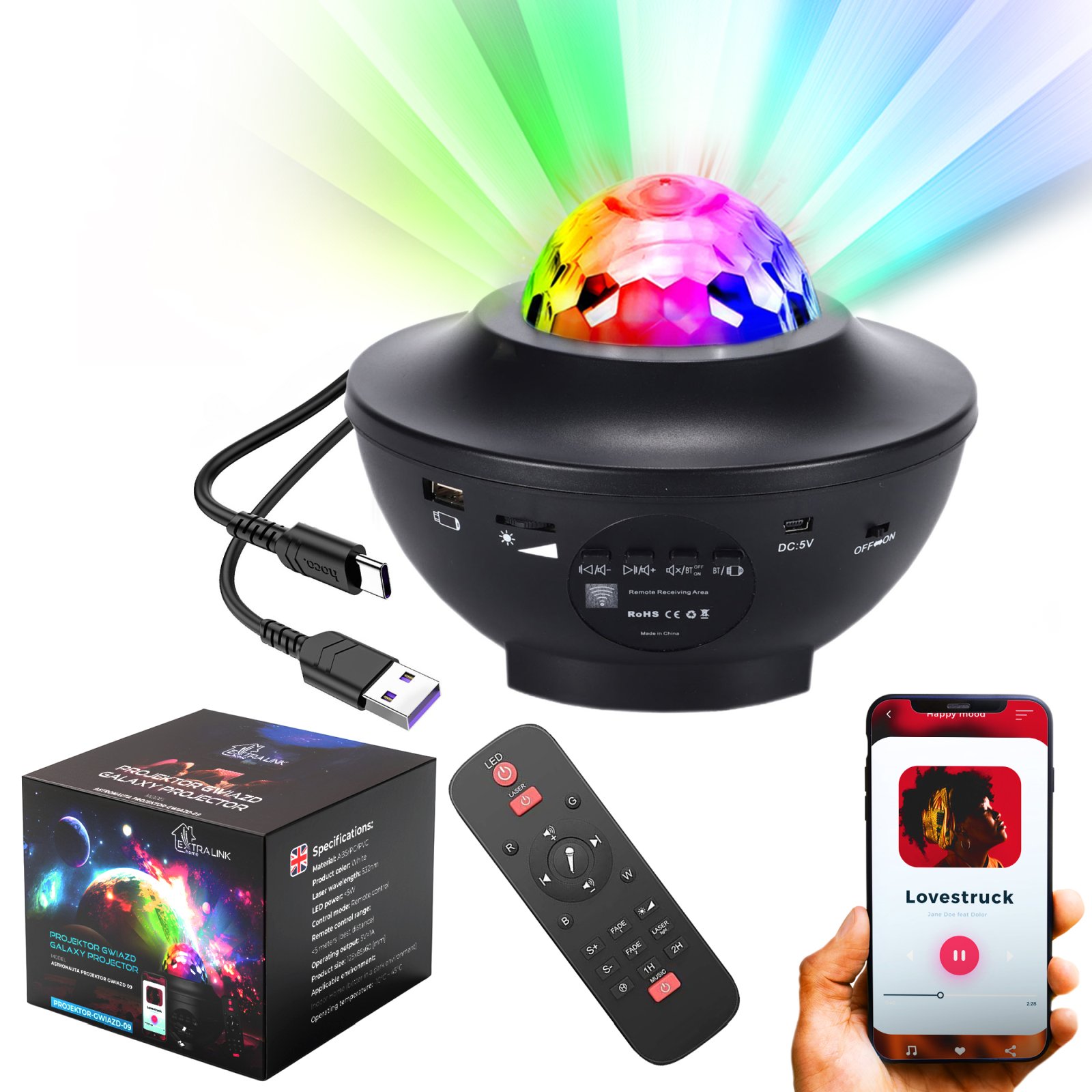 Extralink Home Projektor gwiazd Kula Lampka nocna, kula
