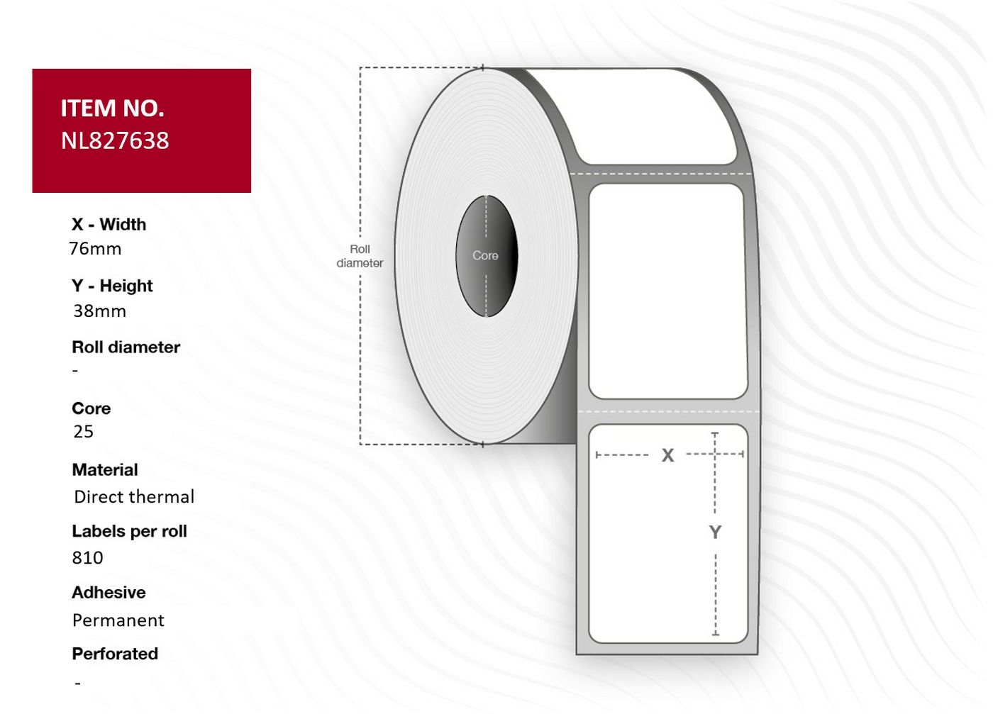 Label 76x38 - Core 25. White.
