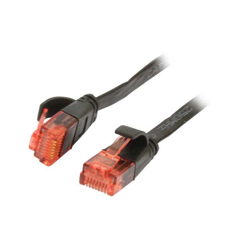 Patchkabel RJ45, CAT6 250Mhz, 0.5m schwarz, UTP(U/UTP), PVC, Flach, Synergy 21