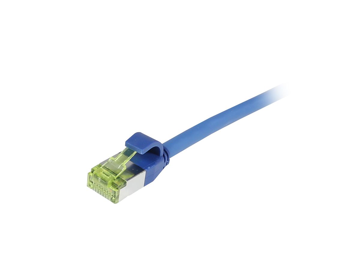 Patchkabel RJ45, CAT6A 500Mhz, 0.15m, blau, S-STP(S/FTP), slimline rund d=4,5mm, TPE/LSZH(Superflex), AWG28, mit CAT7 Rohkabel, Synergy 21