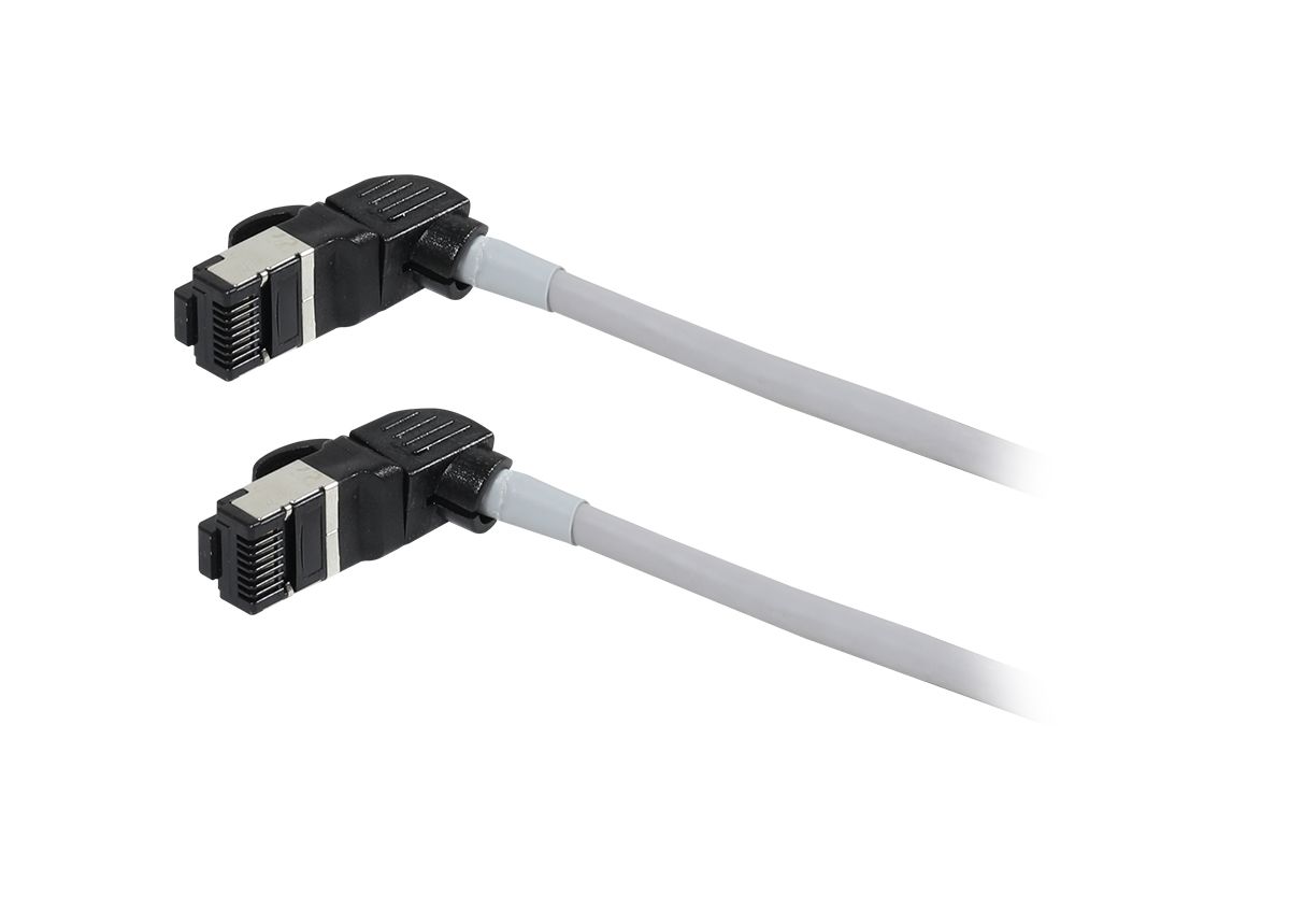 Patchkabel RJ45 CAT6A 500Mhz 015m grau SFTP slimline rund d45mm TPELSZHSuperflex AWG28 mit CAT7 Rohk drehbarer Stecker Synergy21