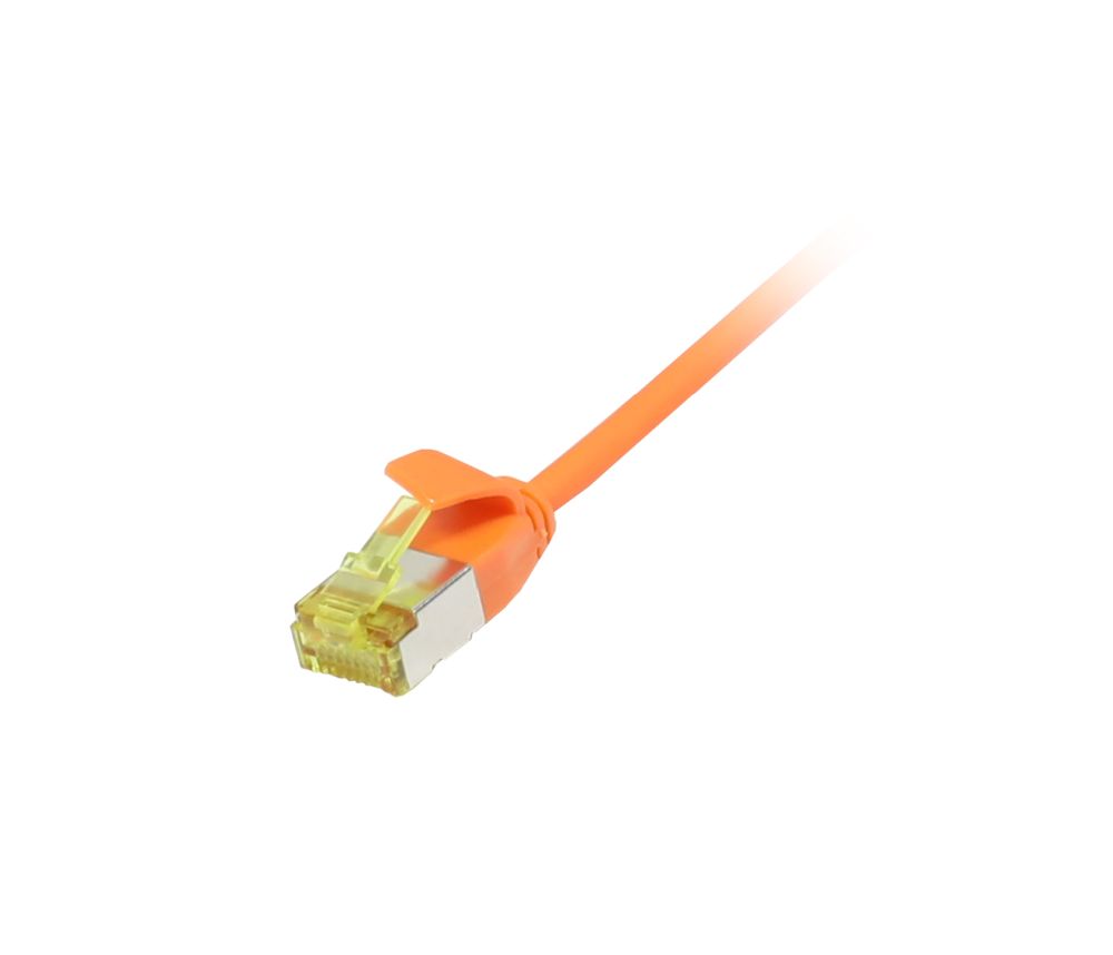 Patchkabel RJ45, CAT6A 500Mhz, 0.15m, orange, U/FTP, slimline rund d=3,8mm, TPE/LSZH(Superflex), AWG32, mit CAT7 Rohkabel, Synergy 21