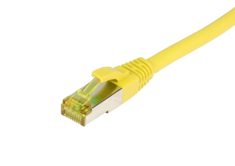 Patchkabel RJ45, CAT6A 500Mhz, 0.25m, gelb, S-STP(S/FTP), TPE/LSZH(Ultraflex), AWG26, mit CAT7 Rohkabel, Synergy 21