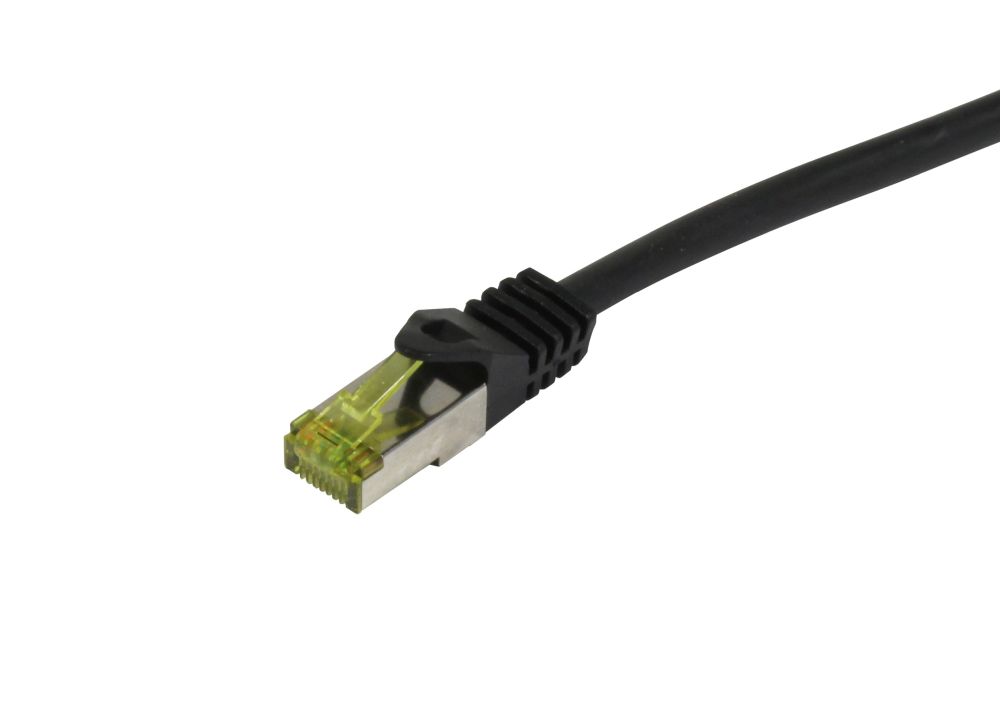 Patchkabel RJ45 CAT6A 500Mhz 025m schwarz SSTPSFTP PUR IndoorOutdoorIndu UVWateroilresistant AWG26 mit CAT7 Rohkabel Synergy 21