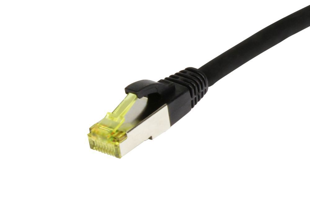 Patchkabel RJ45, CAT6A 500Mhz, 0.5m, schwarz, S-STP(S/FTP), TPE/LSZH(Ultraflex), AWG26, mit CAT7 Rohkabel, Synergy 21
