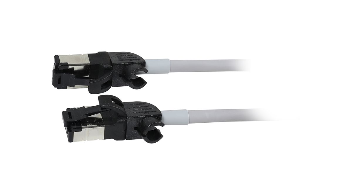 Patch cable RJ45, CAT6A 500Mhz, 1.5m, gray, S/FTP, slimline round d=4.5mm, TPE/LSZH (Superflex), AWG28, with CAT7 raw cable, rotatable plug, Synergy21