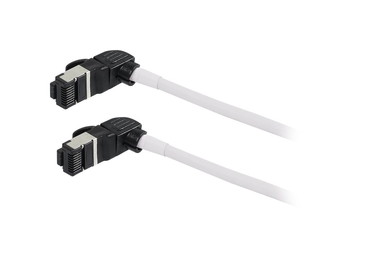 Patchkabel RJ45 CAT6A 500Mhz 10m weiss SFTP slimline rund d45mm TPELSZHSuperflex AWG28 mit CAT7 Rohk drehbarer Stecker Synergy21
